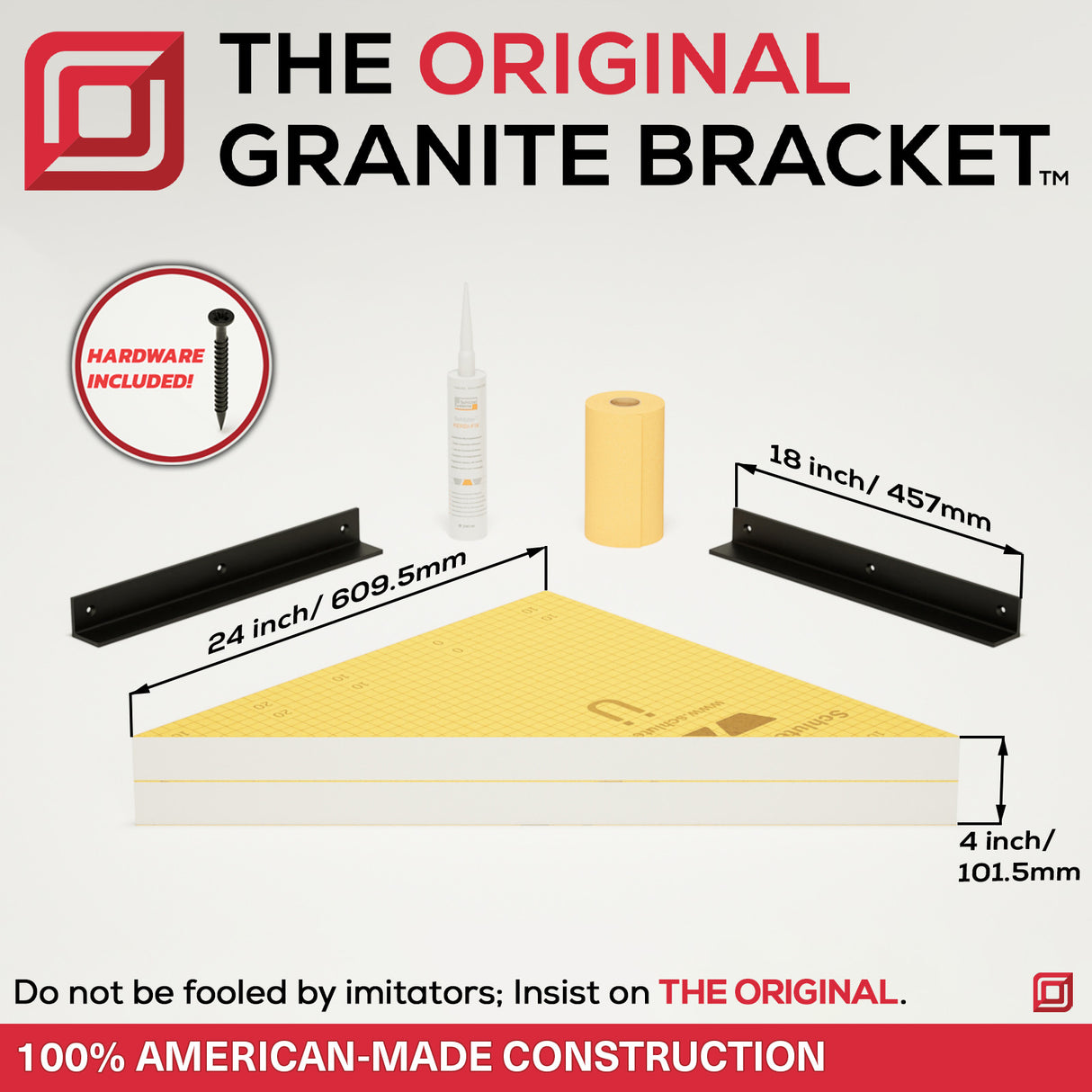 The Original Floating Corner Shower Bench Kit™ with Orange Waterproof Board
