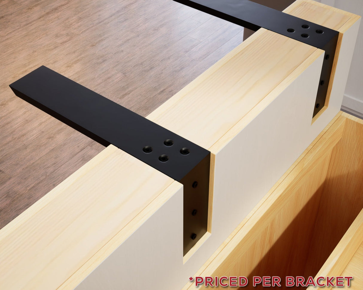 Two L Bracket from a top view angle and written in the corner is "Priced per Bracket"