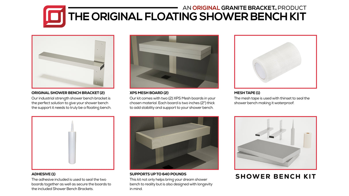 Contractor Supply Warehouse Floating Shower Bench Kit with The Original™ Shower Bench Bracket®