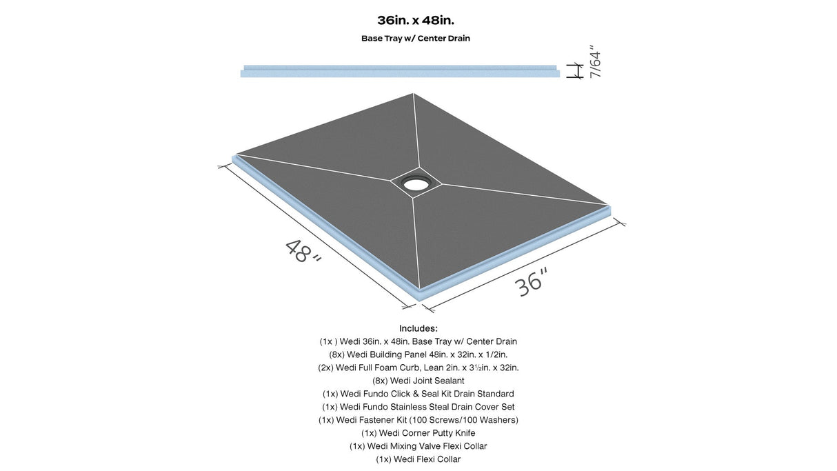 Wedi® Shower Kit - 36in. x 48in. Center Drain - Limited Time Offer