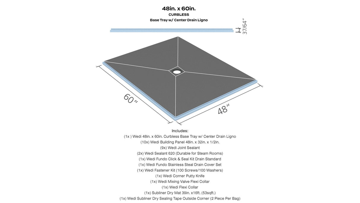 Wedi® Shower Kit - 48in. x 60in. Center Drain - Limited Time Offer