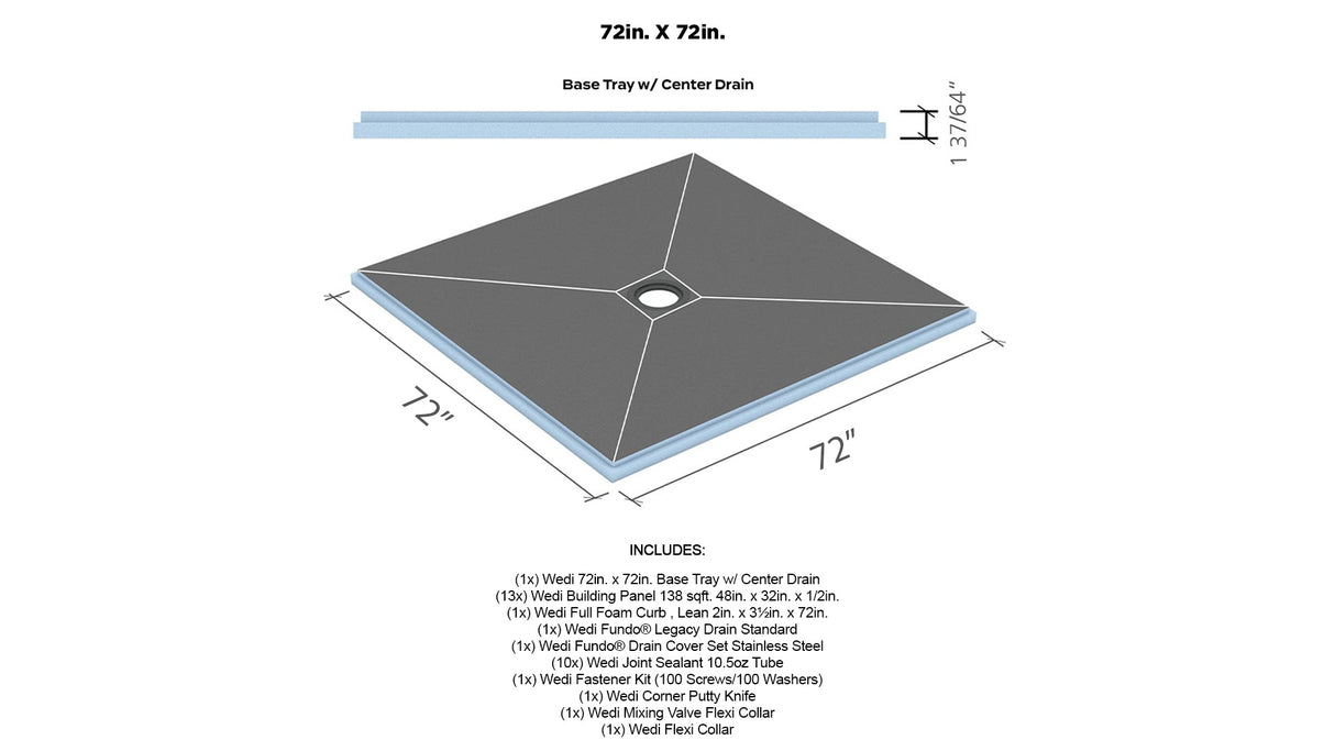 Wedi® Shower Kit - 72in. x 72in. Center Drain - Limited Time Offer