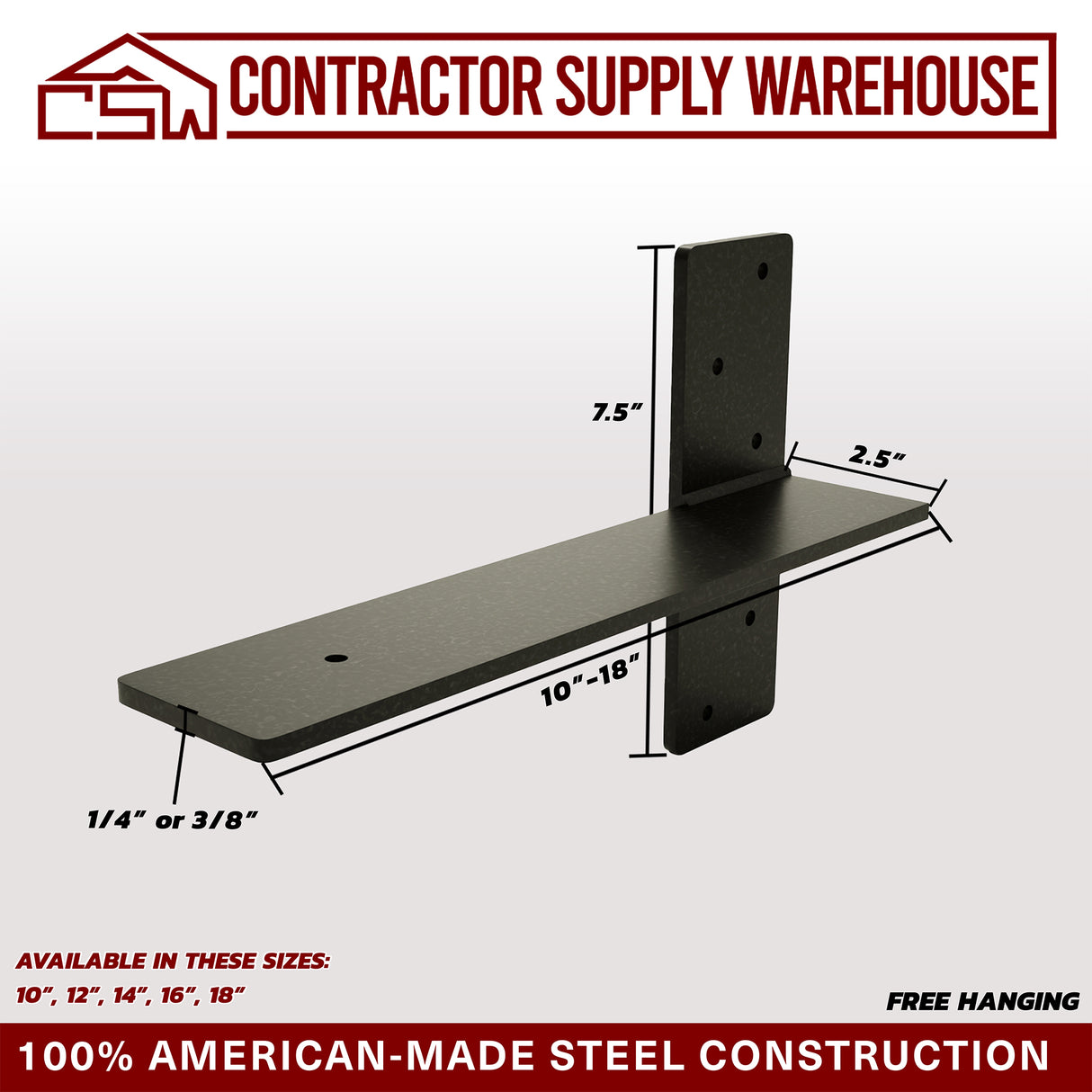 Contractor Supply Warehouse - Free Hanging Shelf Bracket - Packs