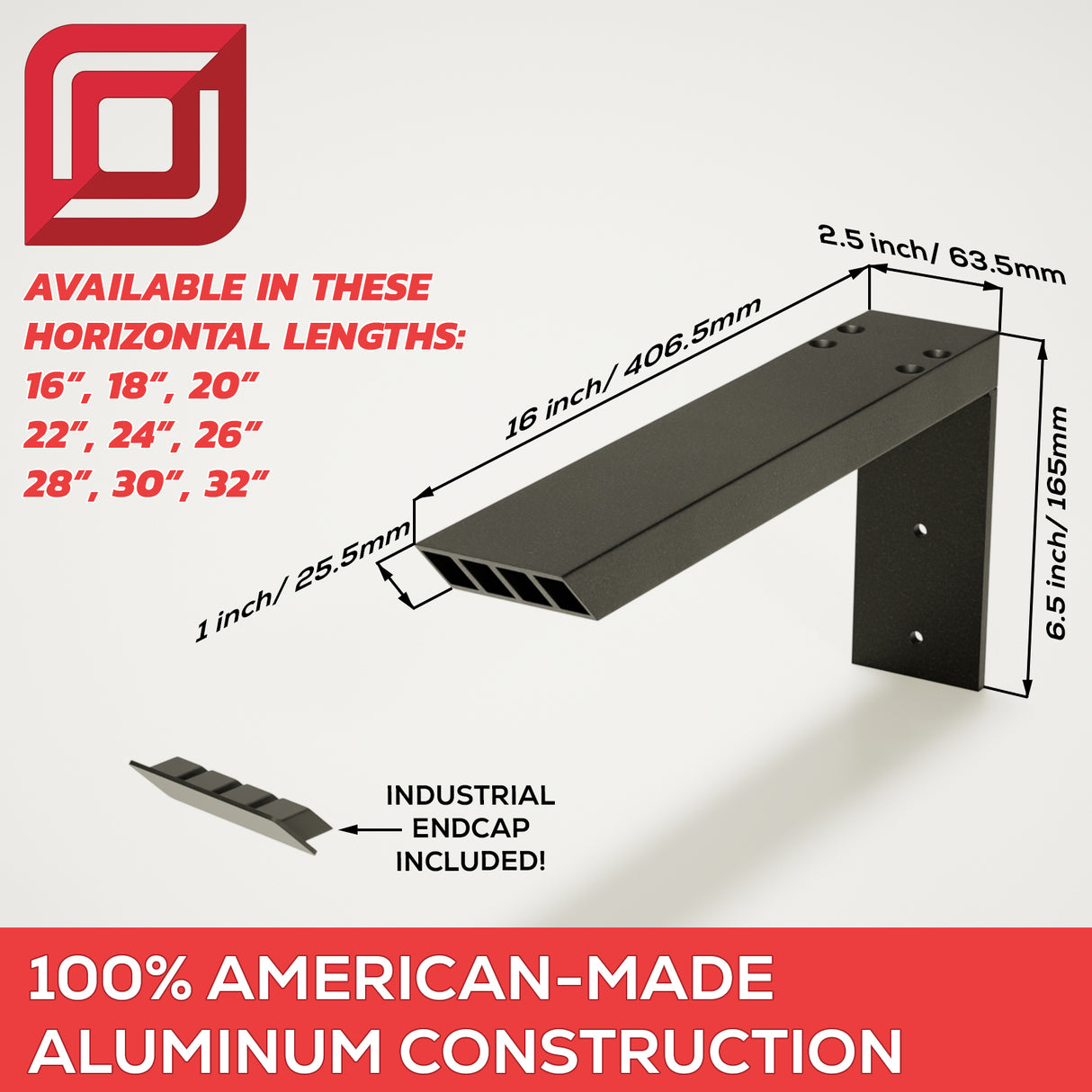 L Bracket Countertop Support in Industrial, Aluminum or American Made Steel